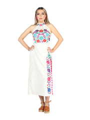 Artisanal Embroidered Dress 100% Cotton Beige 604055