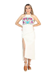 Artisanal Embroidered Dress 100% Cotton Beige 604057