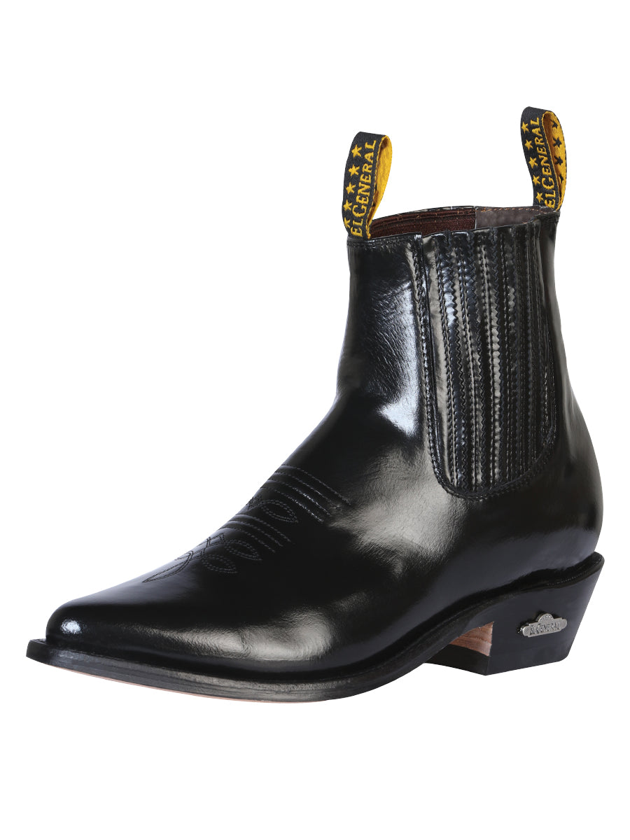 El General Men's Leather Cowboy Ankle Boot - Made in Mexico - Chameleon Black 181