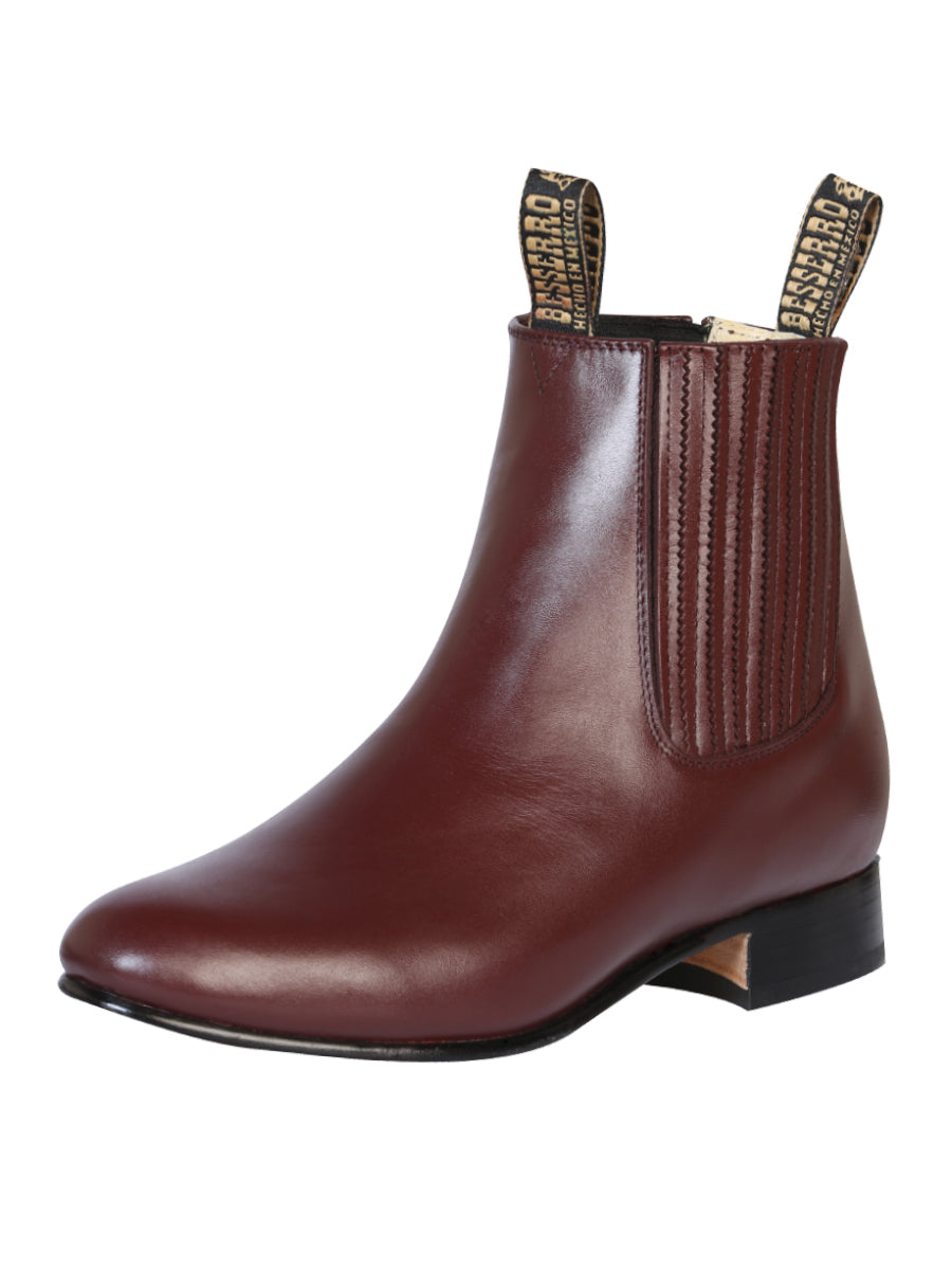 El Besserro Charro Men's Leather Cowboy Ankle Boot - Made in Mexico - Wine 202