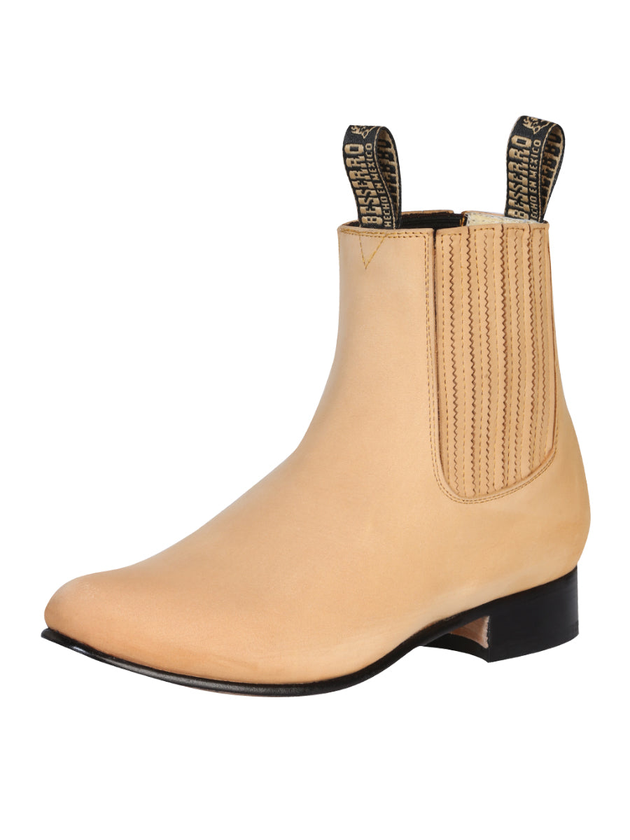 El Besserro Charro Men's Leather Cowboy Ankle Boot - Made in Mexico - Nubuck Honey 203