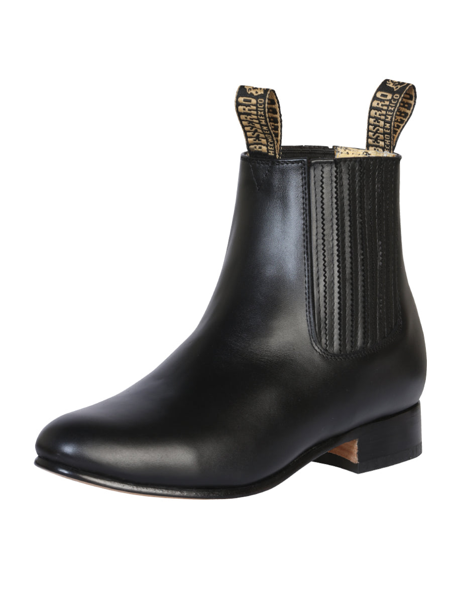El Besserro Charro Men's Leather Cowboy Ankle Boot - Made in Mexico - Black 207