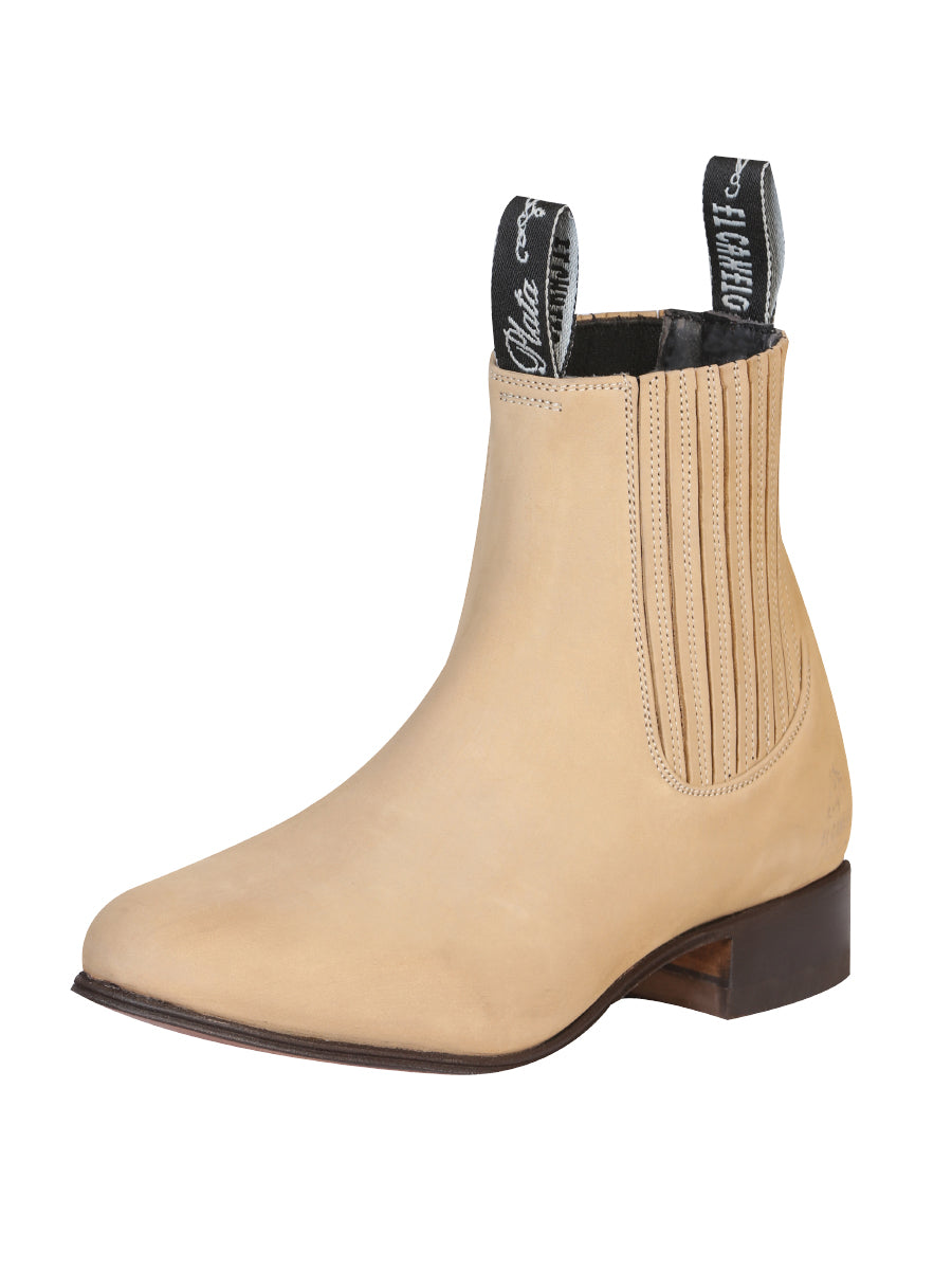 El Canelo "Plata" Men's Charro Ankle Cowboy Boot - Made in Mexico  - Suede Atlas Sand 228