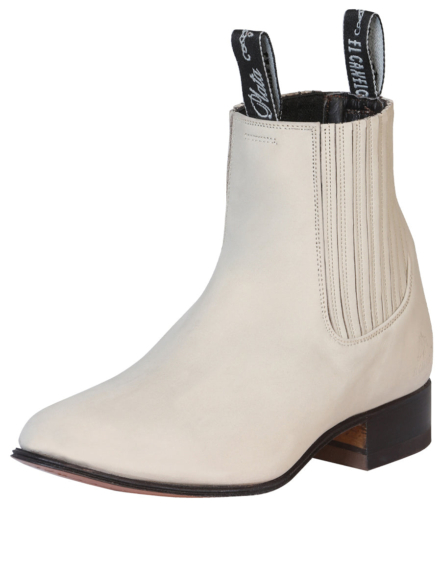 El Canelo "Plata" Men's Charro Ankle Cowboy Boot - Made in Mexico  - Bone White 229