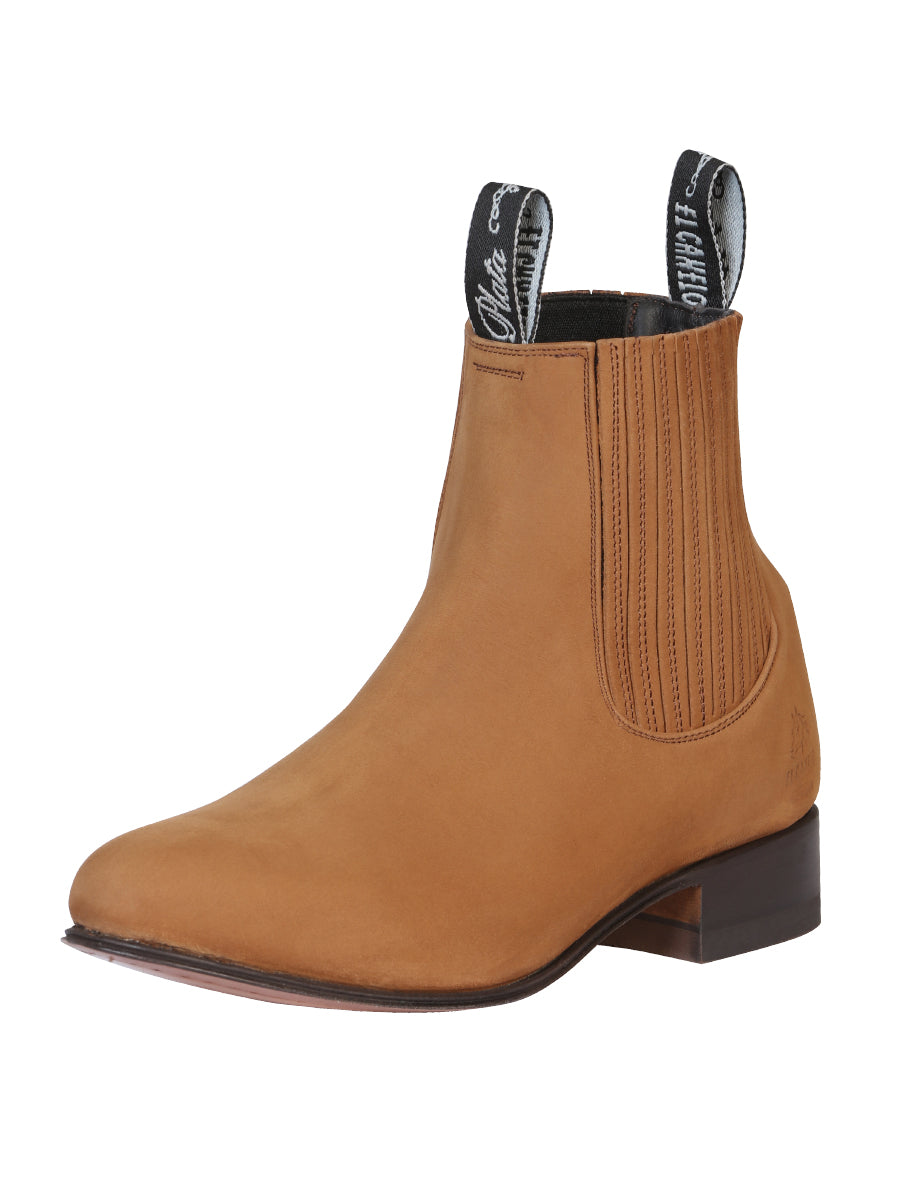 El Canelo "Plata" Men's Charro Ankle Cowboy Boot - Made in Mexico - Suede Topo 231