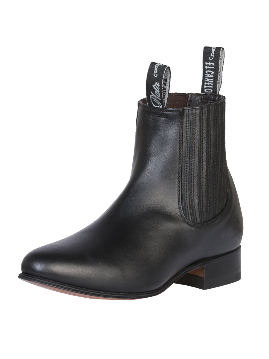 El Canelo "Plata" Men's Charro Ankle Cowboy Boot - Made in Mexico - Atlas Black 232