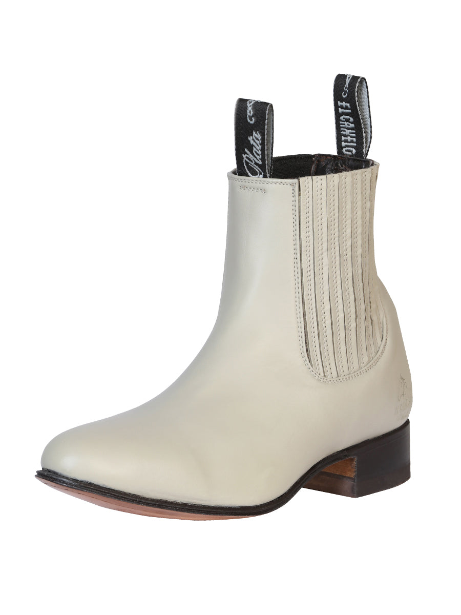 El Canelo "Plata" Men's Charro Ankle Cowboy Boot - Made in Mexico - Oyster White 233