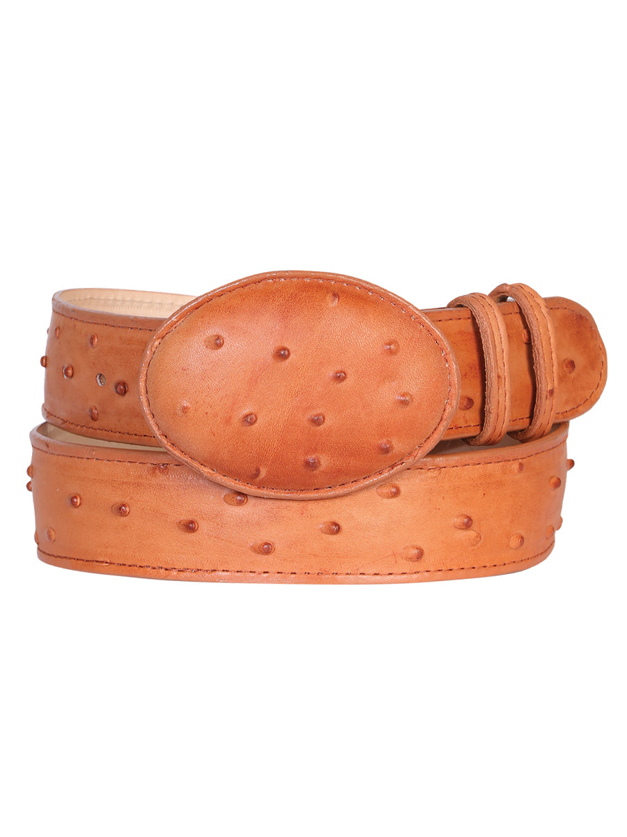 Men's Leather Cowboy Western Belt - Imitation Ostrich - Cognac 703