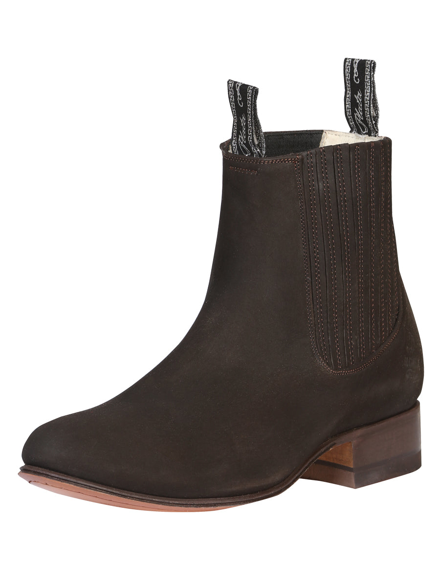 El Canelo "Plata" Men's Charro Ankle Cowboy Boot - Made in Mexico  - Nubuck Brown 34291
