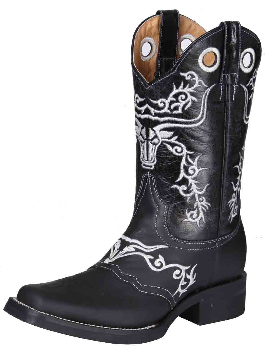 El General Men's Leather Western Cowboy Boot - Made in Mexico - Crazy Black ID#34313