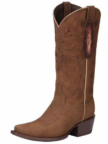 El General Women's Leather Western Cowboy Boot - Nubuck Camel 34513
