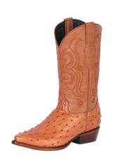 Men’s Pointed Toe Leather Cowboy Boot - Imitation Ostrich Print  - Cognac 40835