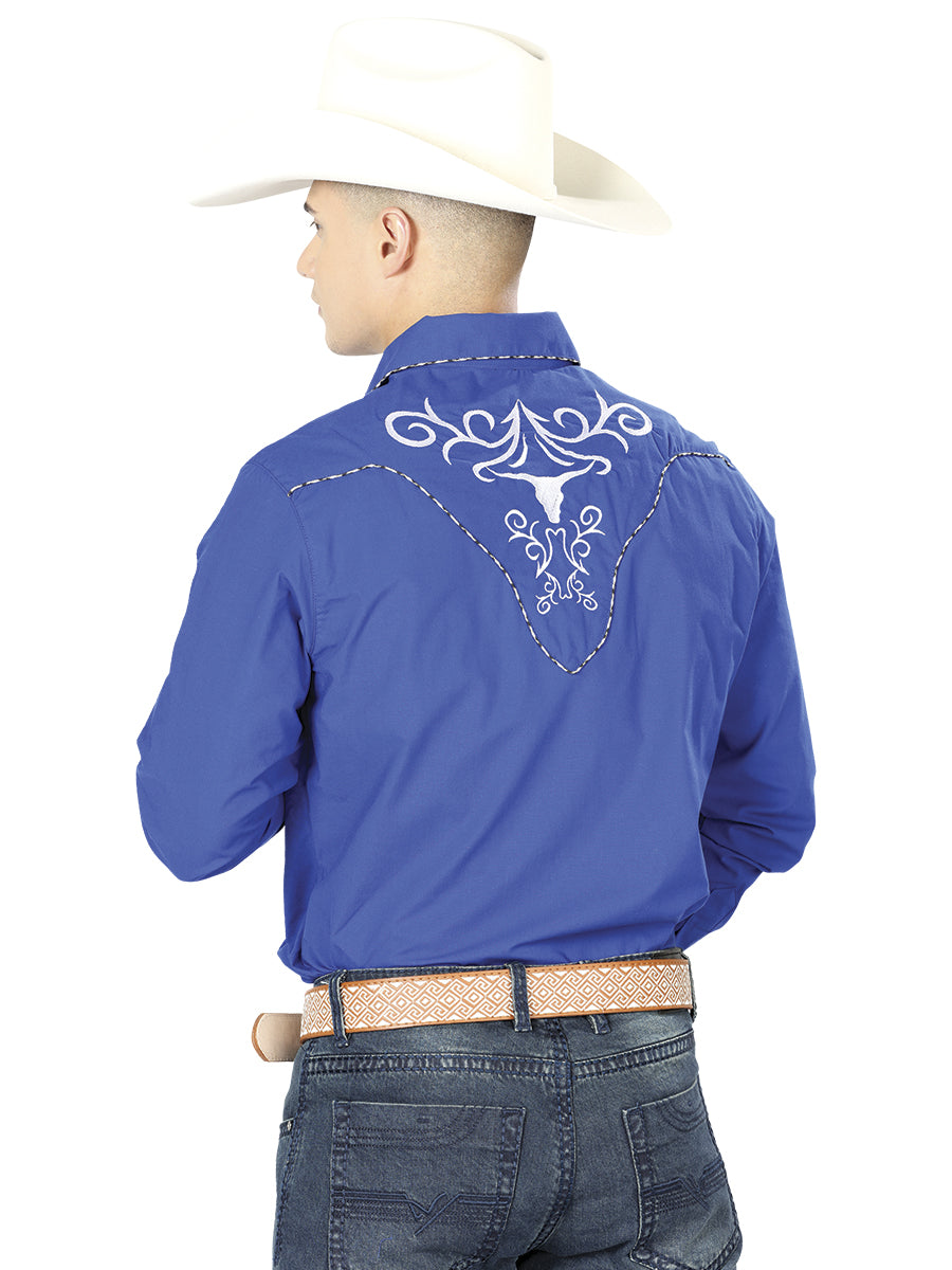 El General Embroidery Western Shirt Royal Blue/White 41005