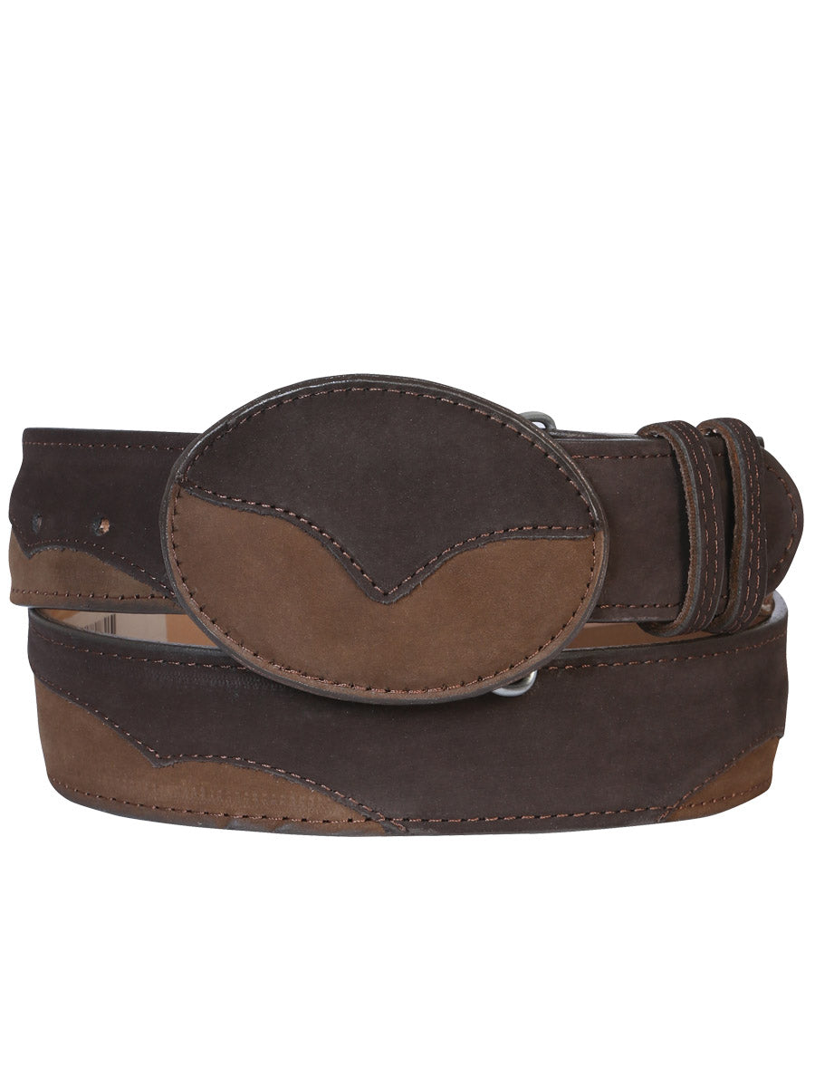 Men's Leather Cowboy Western Belt  - Nubuck Choco 41108
