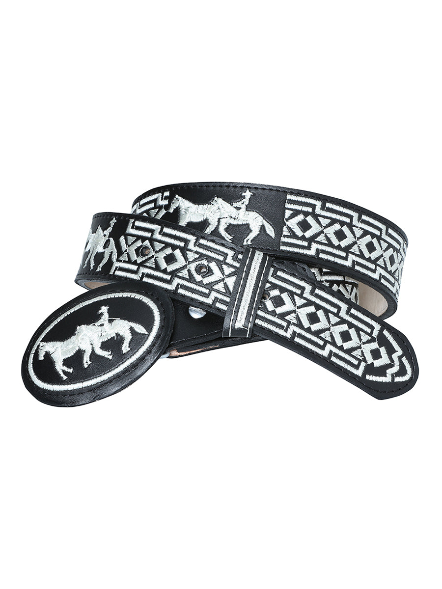 Men's Leather Cowboy Western Belt - Horse - Black 41690