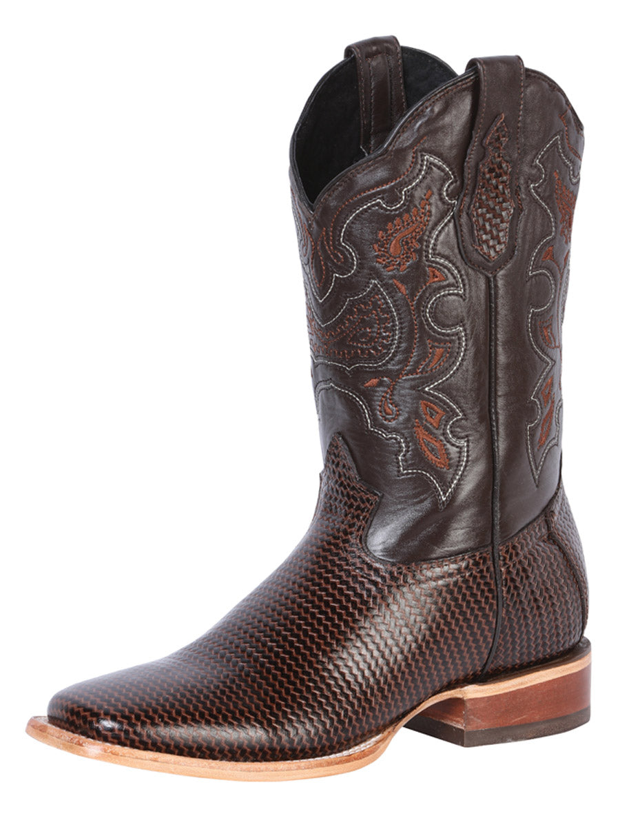 El General Men's Leather Cowboy Boot - Made in Mexico - Embossed Lizard Print Cigar 41791