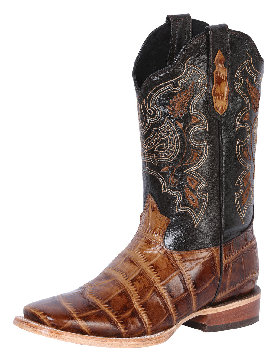 El General Men's Leather Cowboy Boot - Made in Mexico - Embossed Alligator Brown 41794