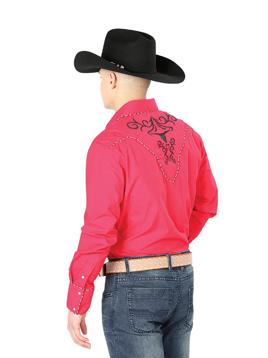 Men's Traditional Embroidered Western Shirt Red/Black 42889