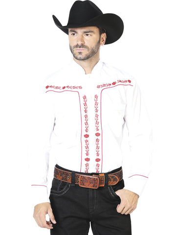 Men's Traditional Embroidered Western Shirt White/Red 42922