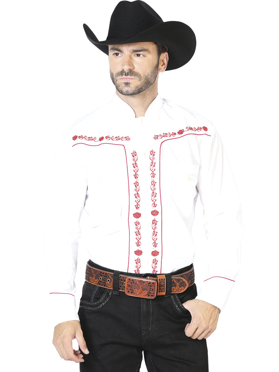 Men's Traditional Embroidered Western Shirt White/Red 42922
