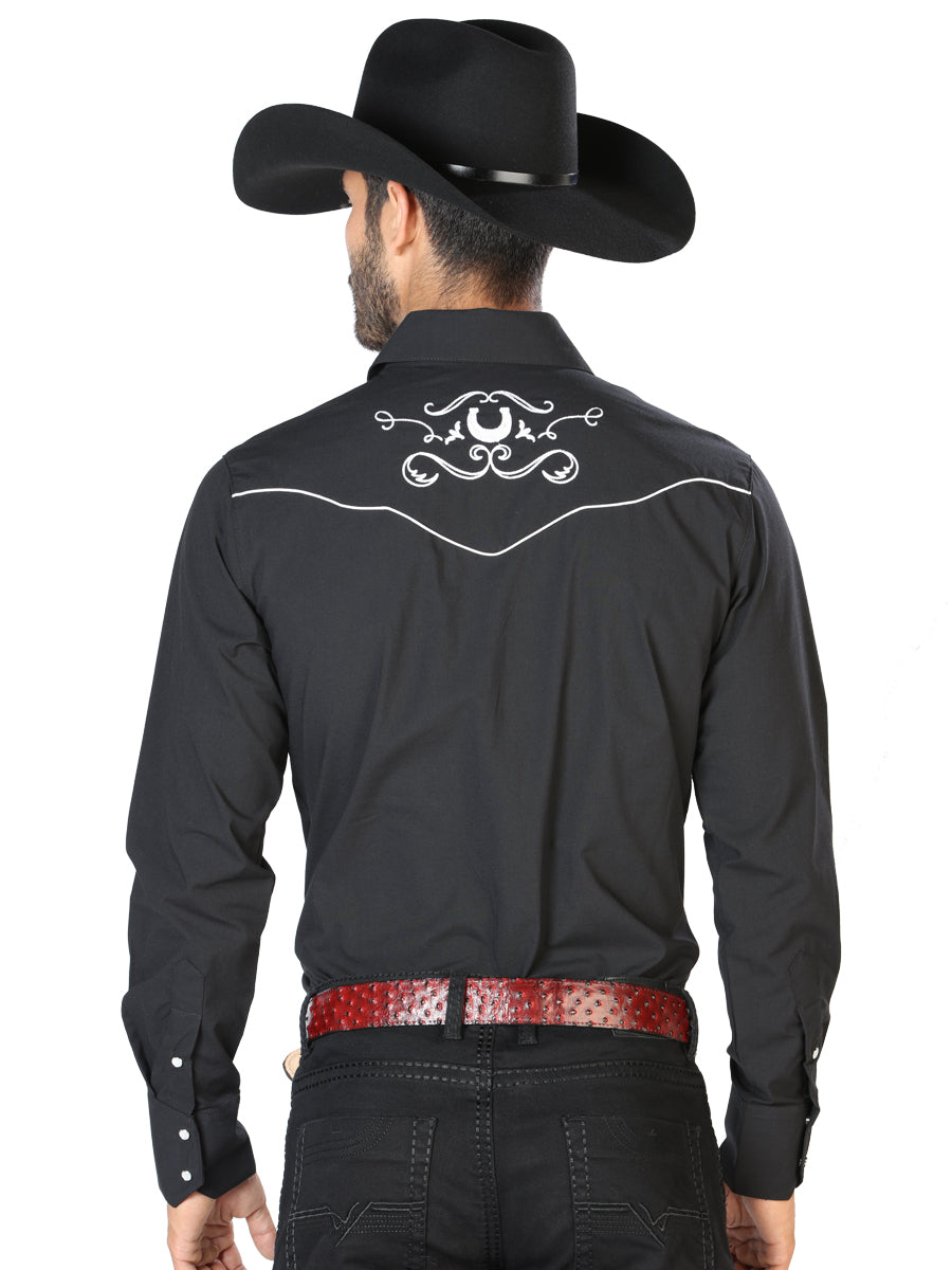 El General Embroidery Western Shirt Black/White 42945