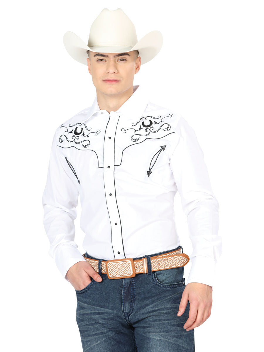 Men's Traditional Embroidered Western Shirt White/Black 42946