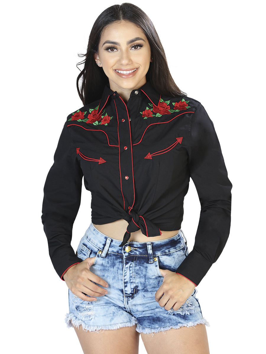 Women's Traditional Embroidered Western Shirt - Black/Red Floral 42961