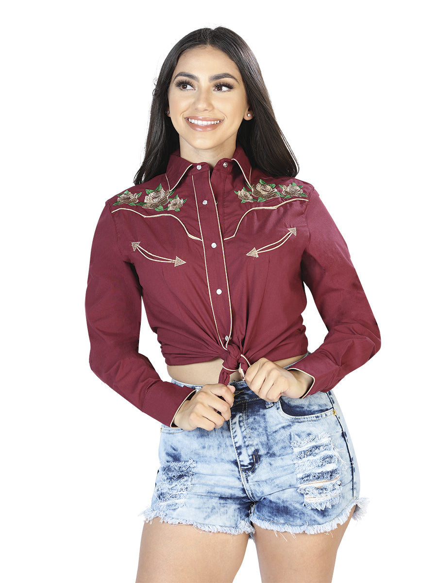 Women's Traditional Embroidered Western Shirt - Wine Floral 42965