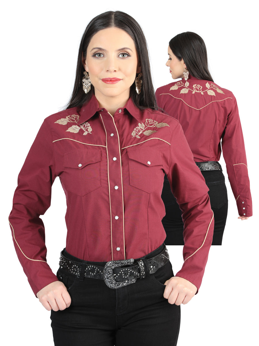 Women's Traditional Embroidered Western Shirt - Wine 42971