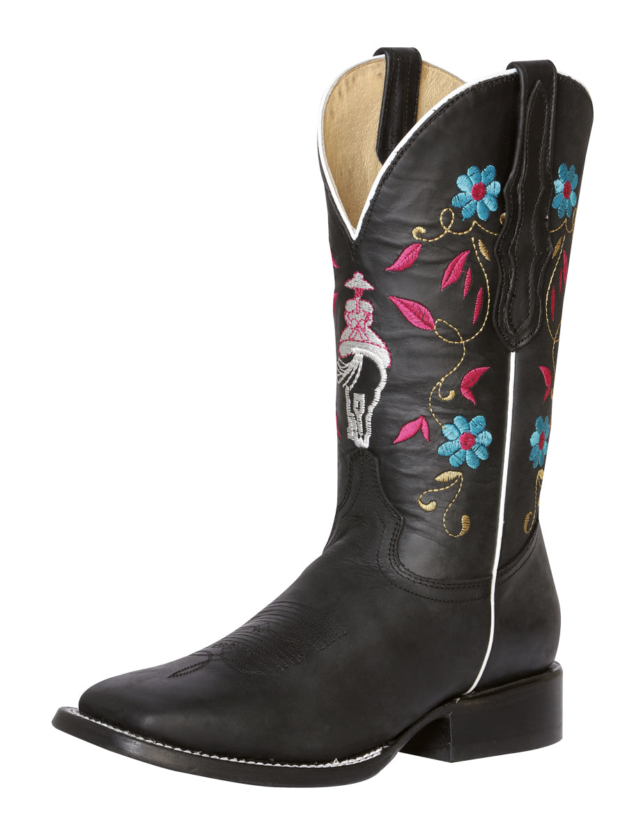 El General Women's Leather Cowboy Boot - Made in Mexico - Crazy Black 42976