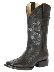 El General Women’s Red Rose of Texas Exotic Ostrich Cowboy Boots - Black 43153