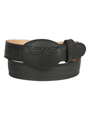 El General Men’s Western Belt - Crazy Cowhide Leather - Black 43190
