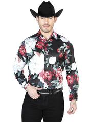 Black And White Flowers Casual Long Sleeve Shirt 43670