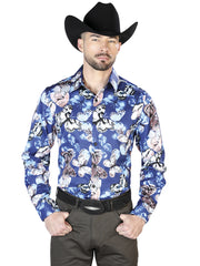 Blue Butterfly  Casual Long Sleeve Shirt 43674