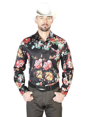 Black With Red Roses Casual Long Sleeve Shirt 43675