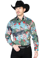Senor De Los Cielos Green Casual Long Sleeve Shirt 43681
