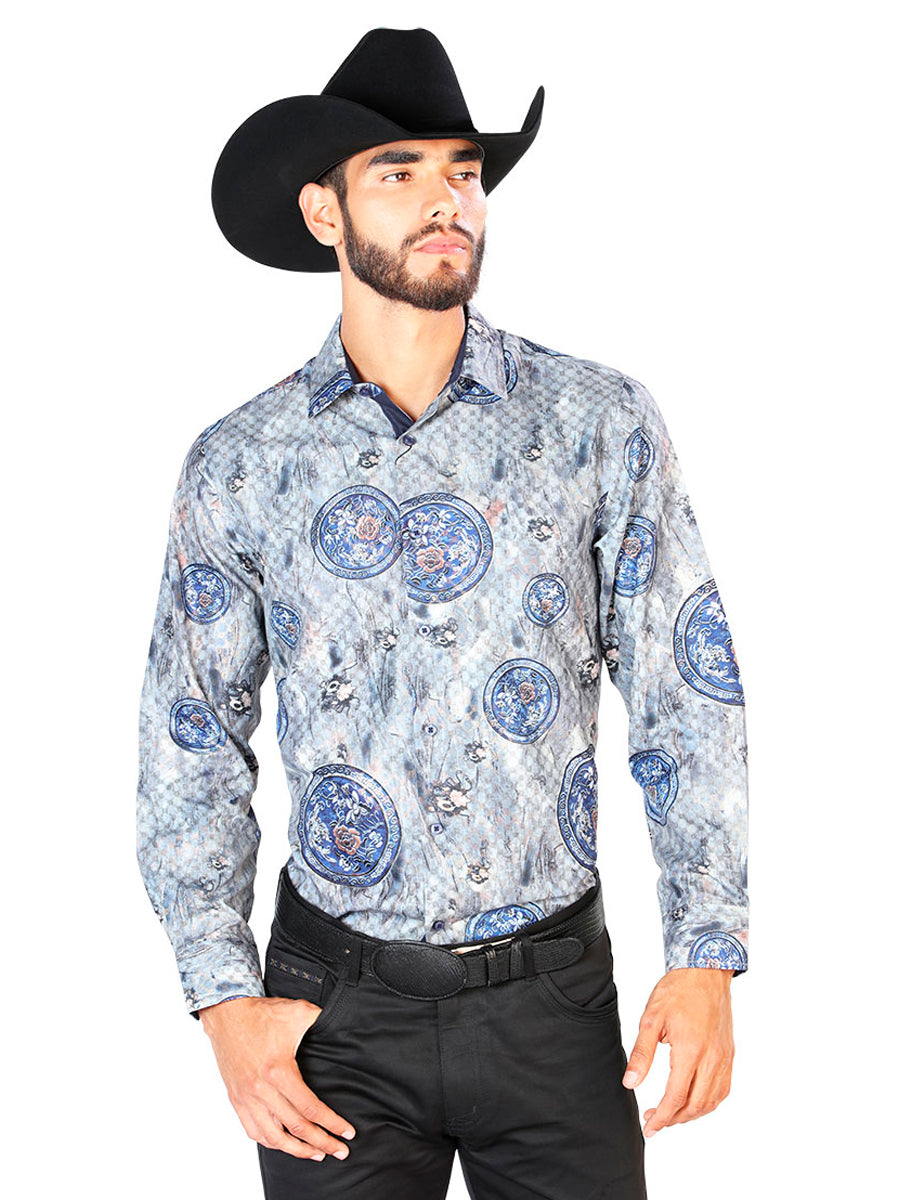 Blue Casual Long Sleeve Shirt 43823