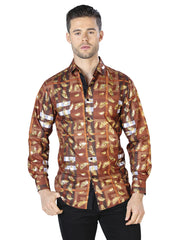 Brown And Gold Casual Long Sleeve Shirt 44024