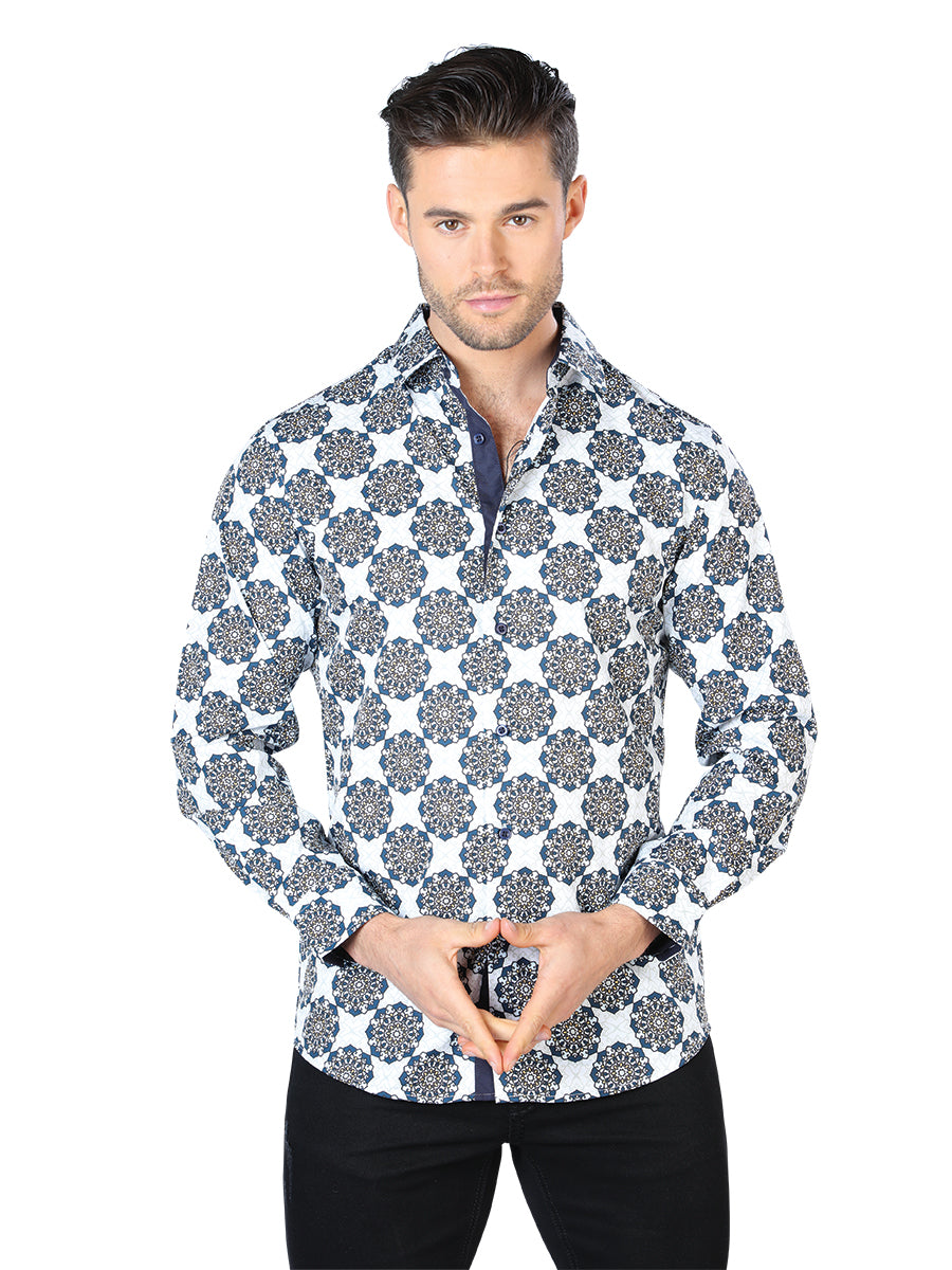Camisa Casual Blanca y Negra de Manga Larga 44048