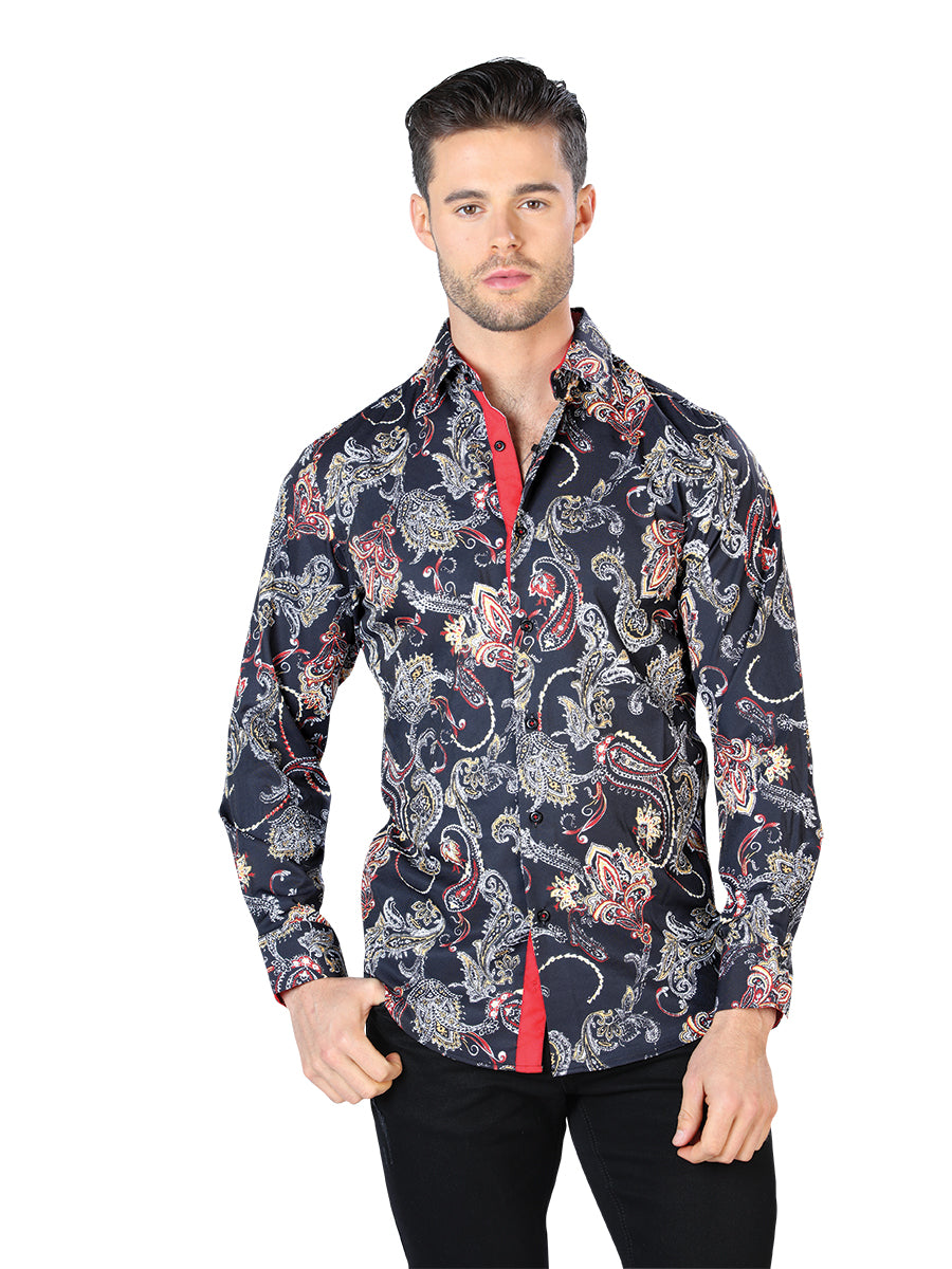 Camisa negra informal de manga larga 44049