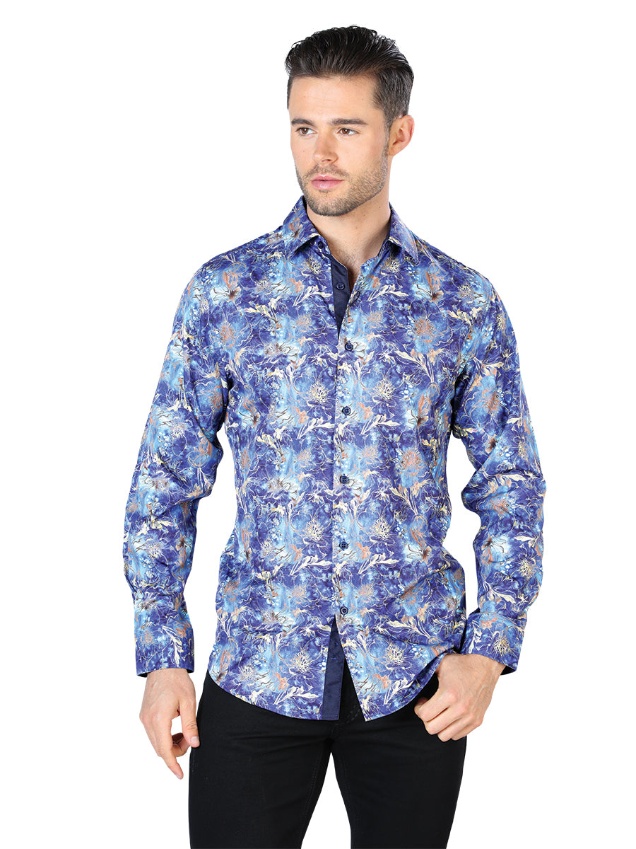 Camisa informal de manga larga azul 44050