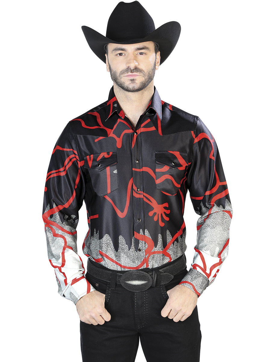 Black Red Casual Long Sleeve Shirt 44074