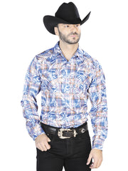 Blue And White Casual Long Sleeve Shirt 44086