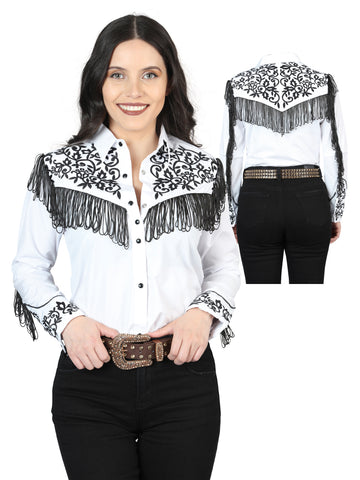 Women's Traditional Embroidered Western Shirt - Fringe White/Black 44182