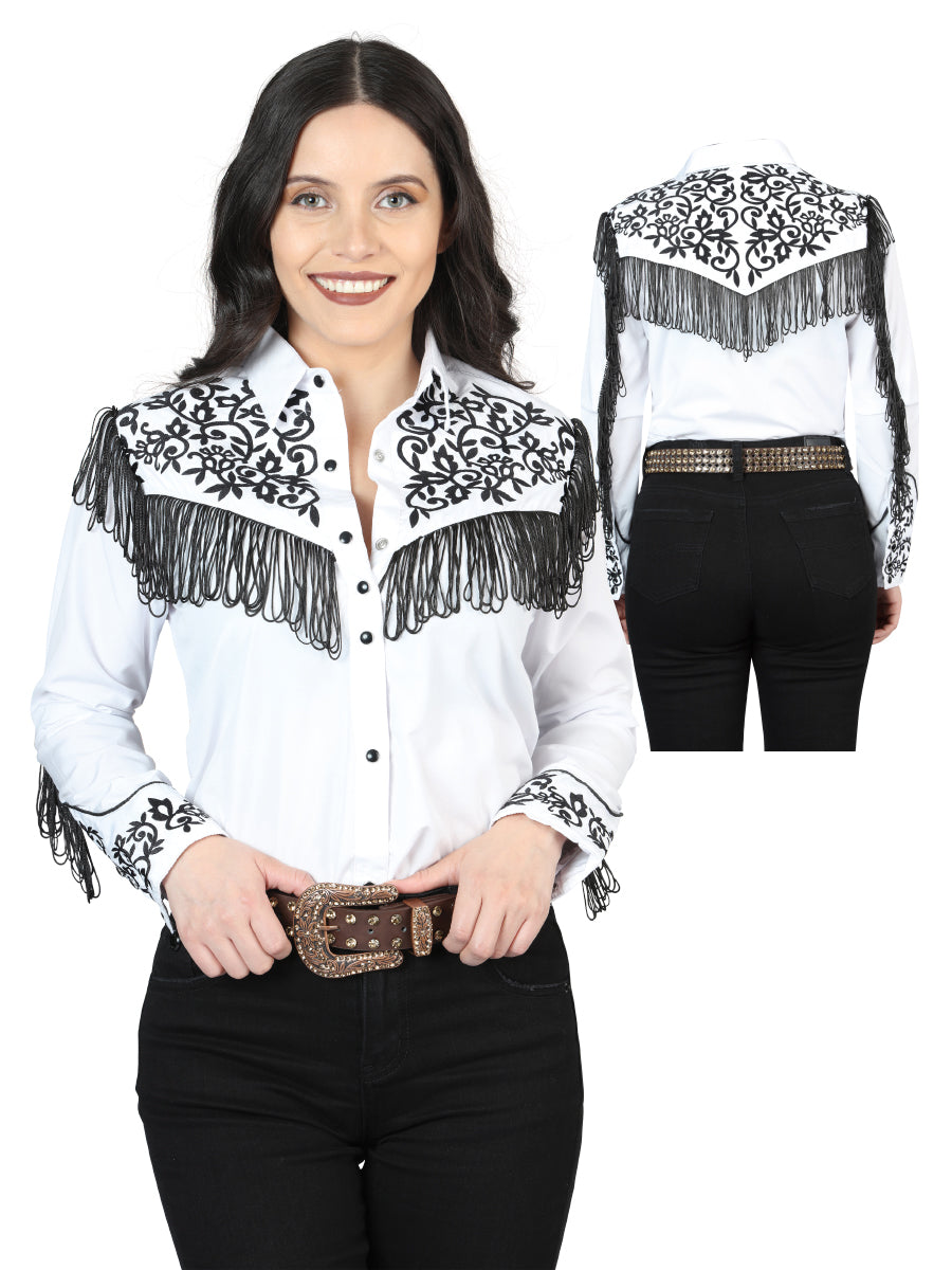 Women's Traditional Embroidered Western Shirt - Fringe White/Black 44182