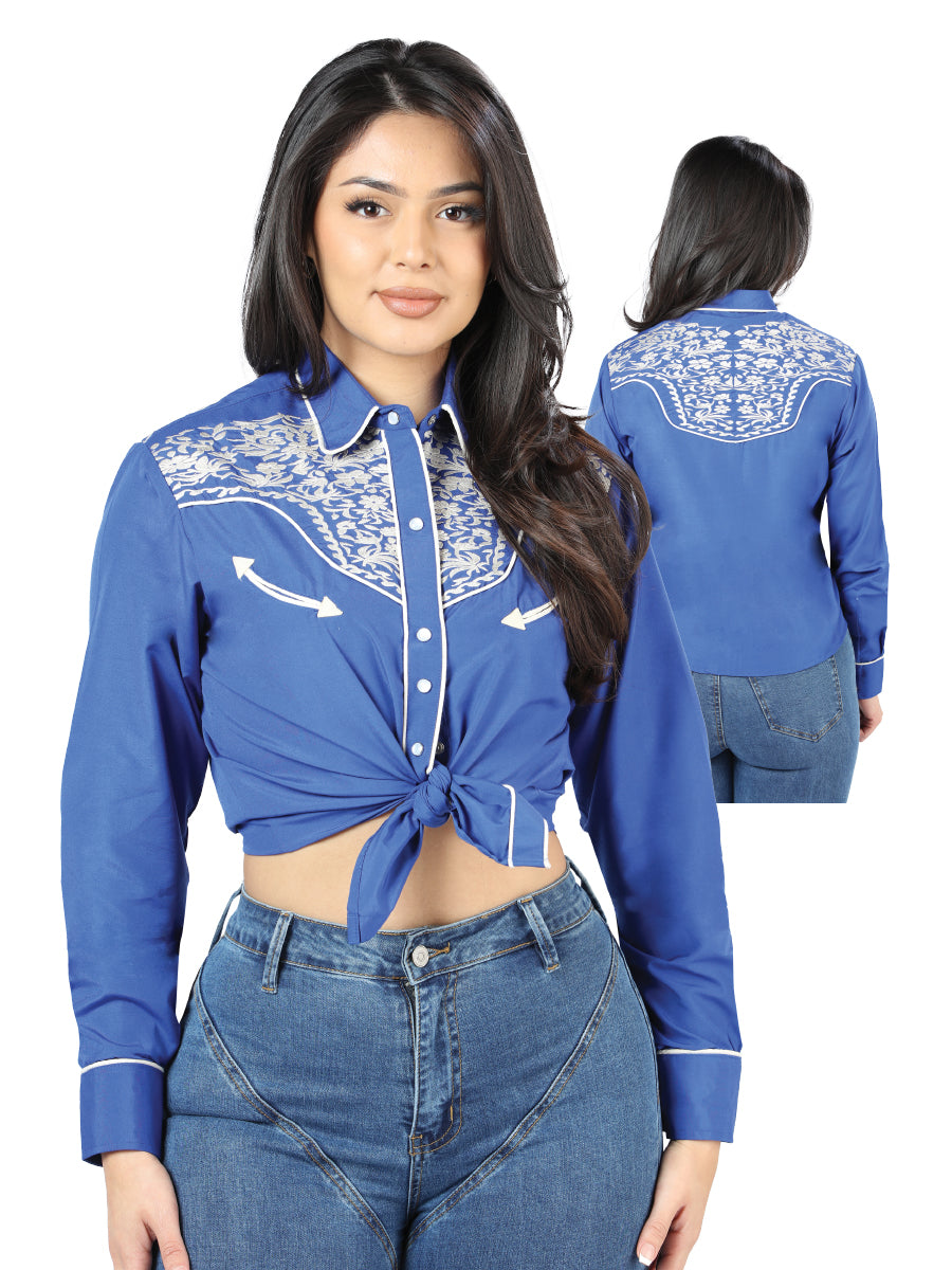 Women's Traditional Embroidered Western Shirt - Royal Blue 44185