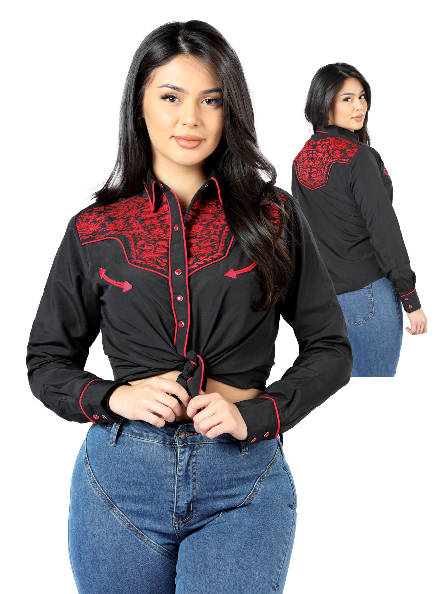 Women's Traditional Embroidered Western Shirt - Black/Red 44186