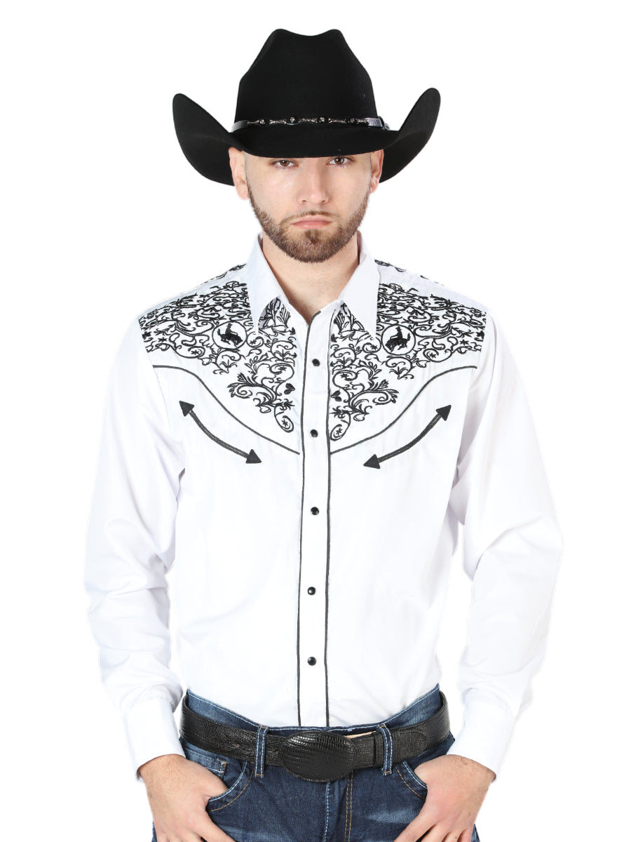 Men's Traditional Embroidered Western Shirt - White/Black 44188