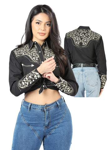 Women's Traditional Embroidered Western Shirt - Black/Gold 44190