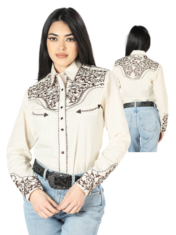 Women's Traditional Embroidered Western Shirt - Beige 44191